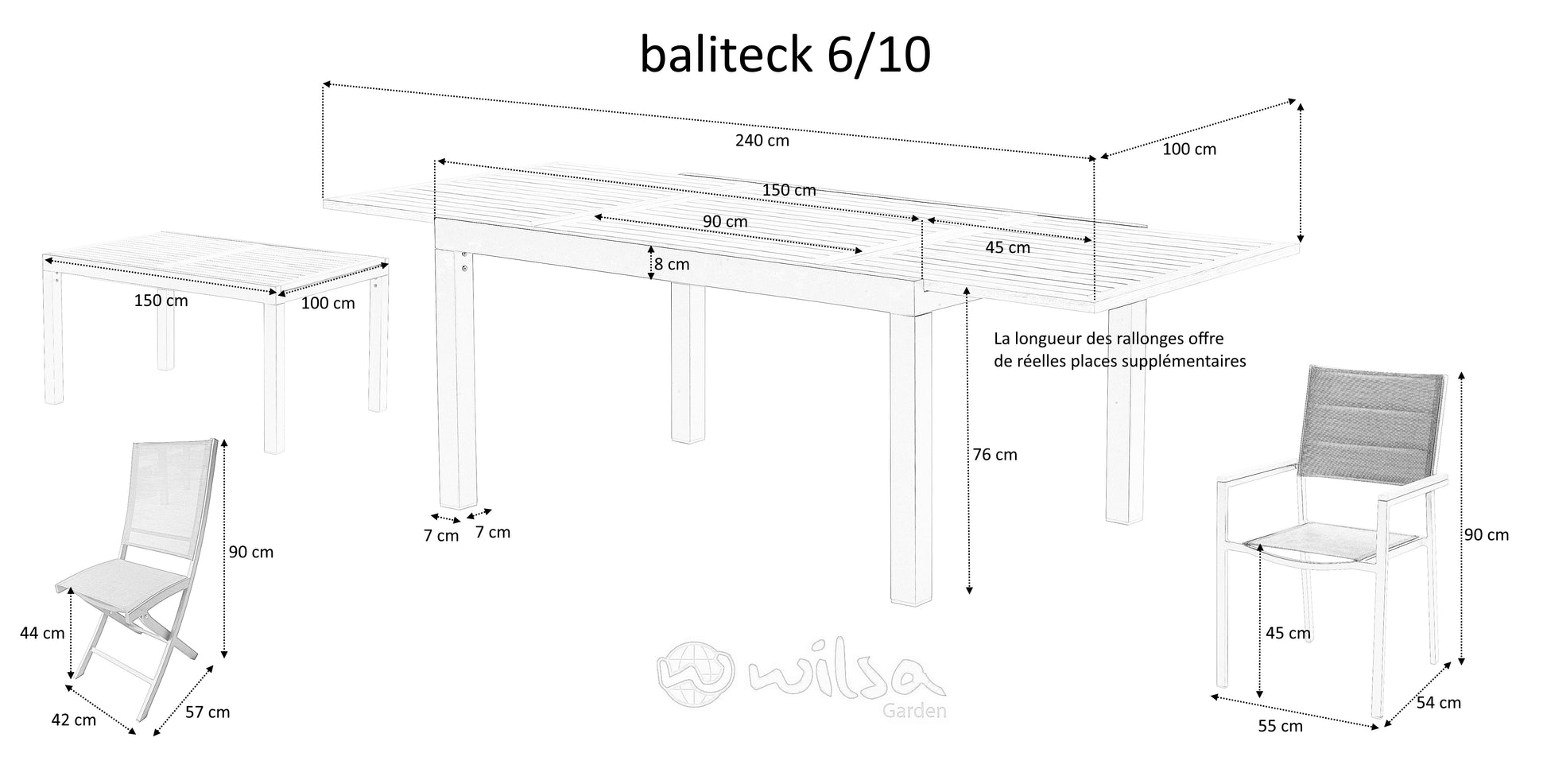 Ensemble de jardin en aluminium et teck Baliteck